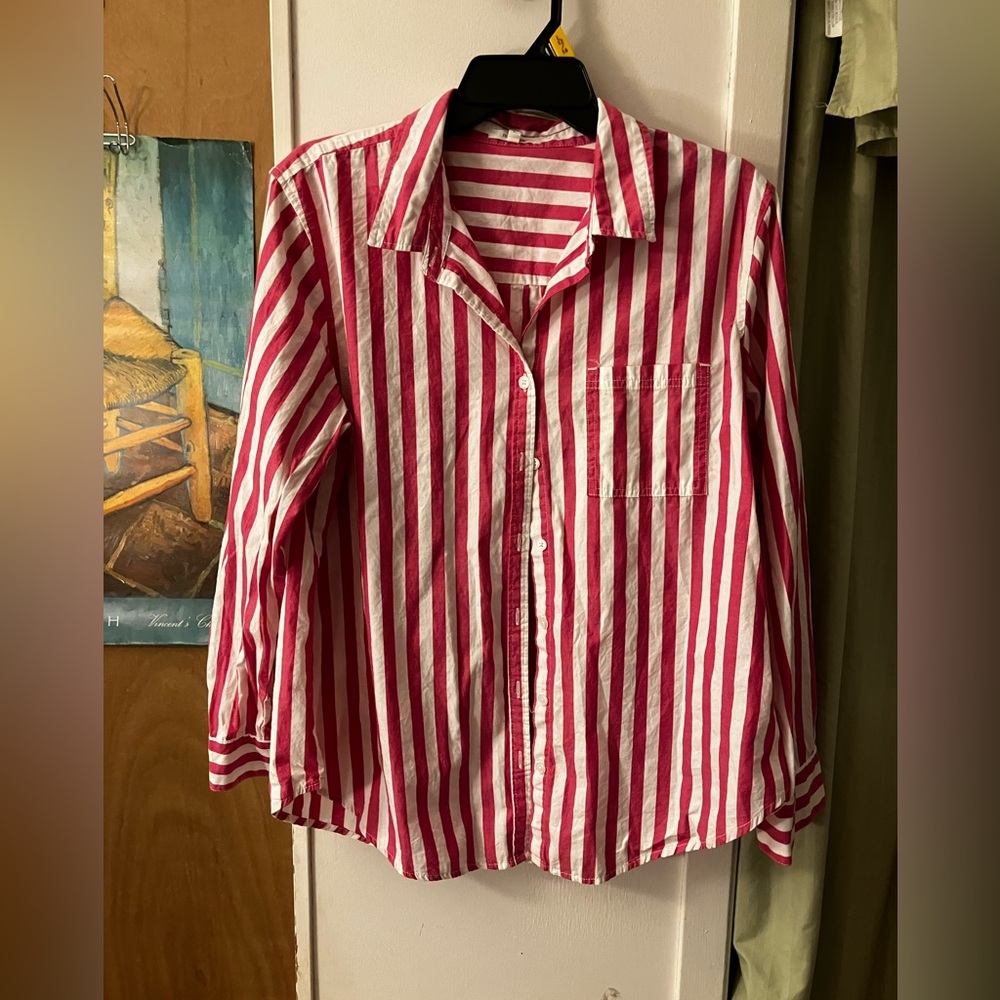 Maurices 4/$20 Pink Striped Cotton Shirt L - Picture 4 of 6
